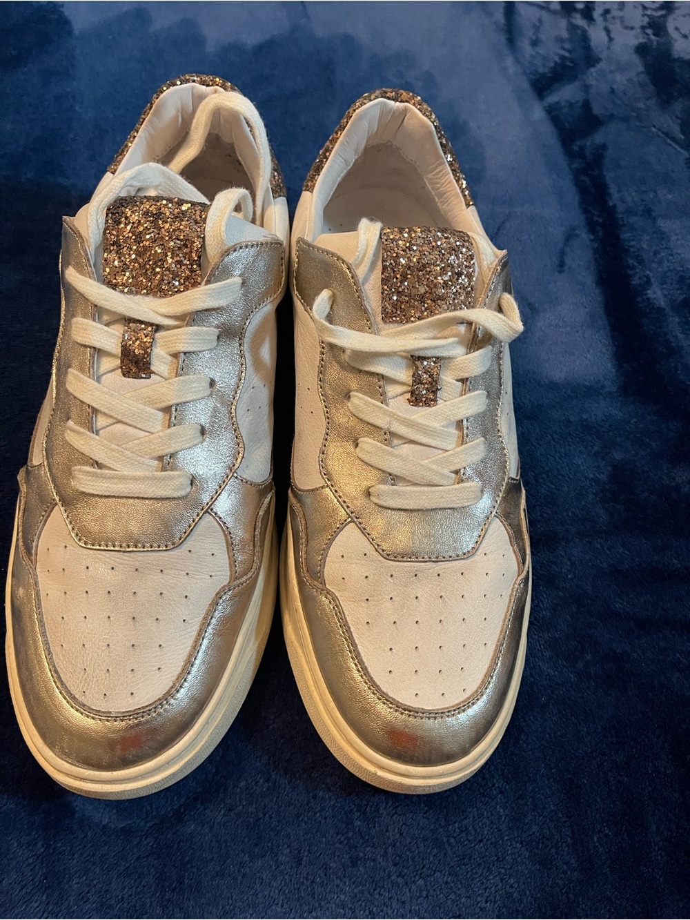 Women’s Metallic Rose Gold & White Glitter Lace-Up Sneakers